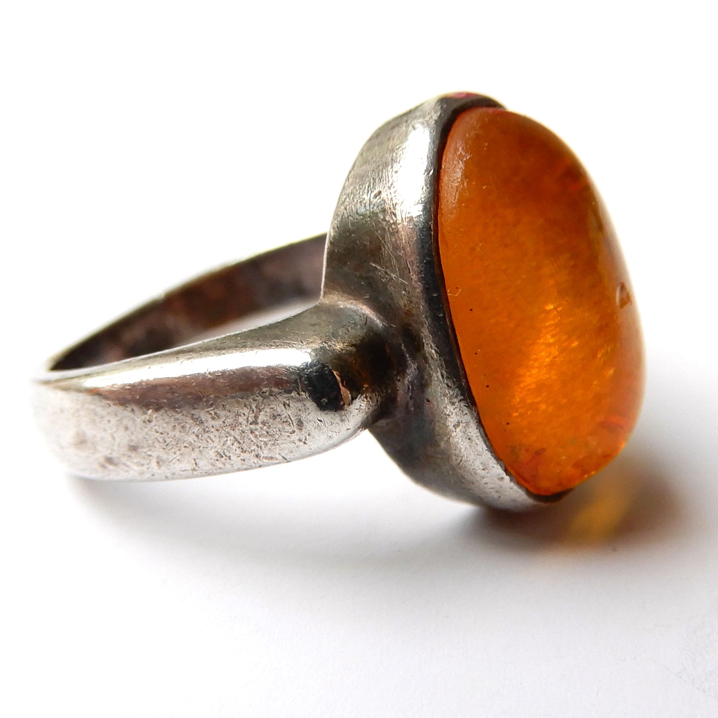 Vintage Sterling Silver Amber Cabochon Ring