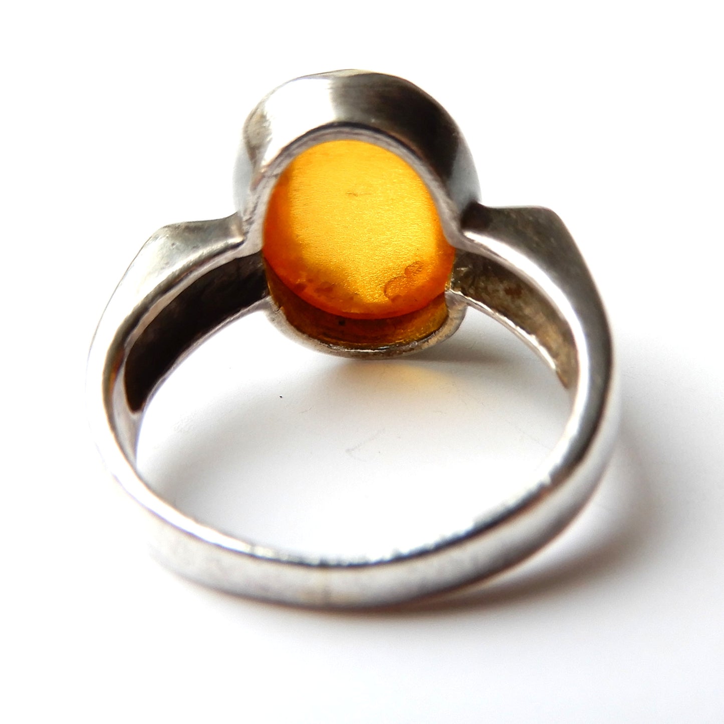 Vintage Sterling Silver Amber Cabochon Ring