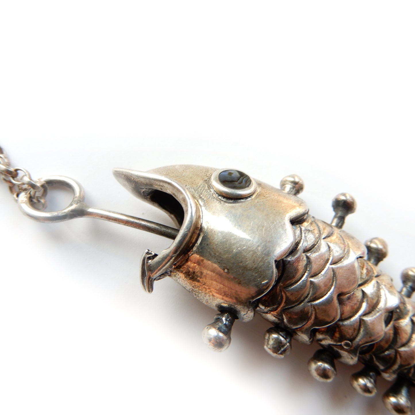 Heavy Vintage Sterling Silver Articulated Fish Pendant