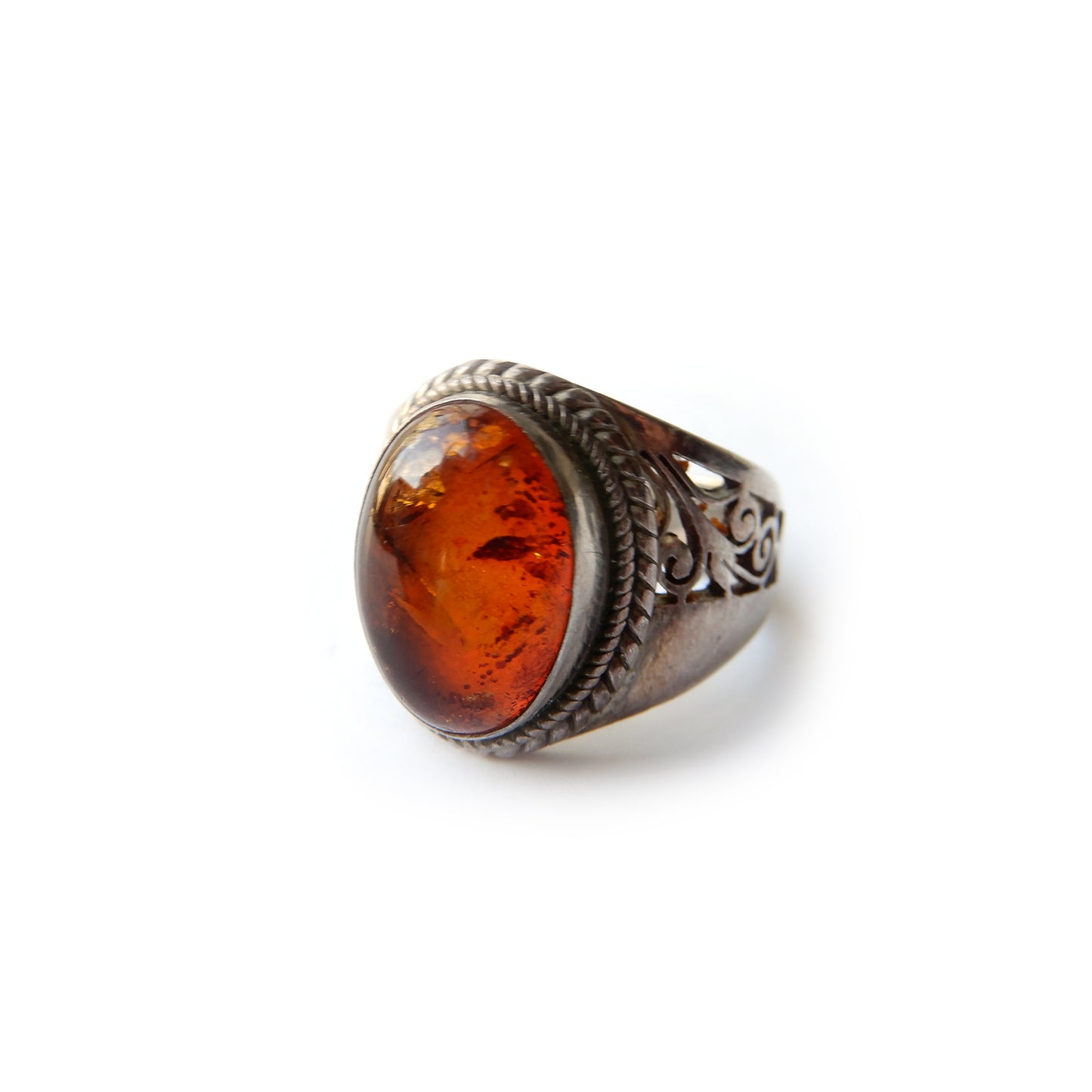 Vintage Sterling Silver Baltic Amber Cabochon Ring