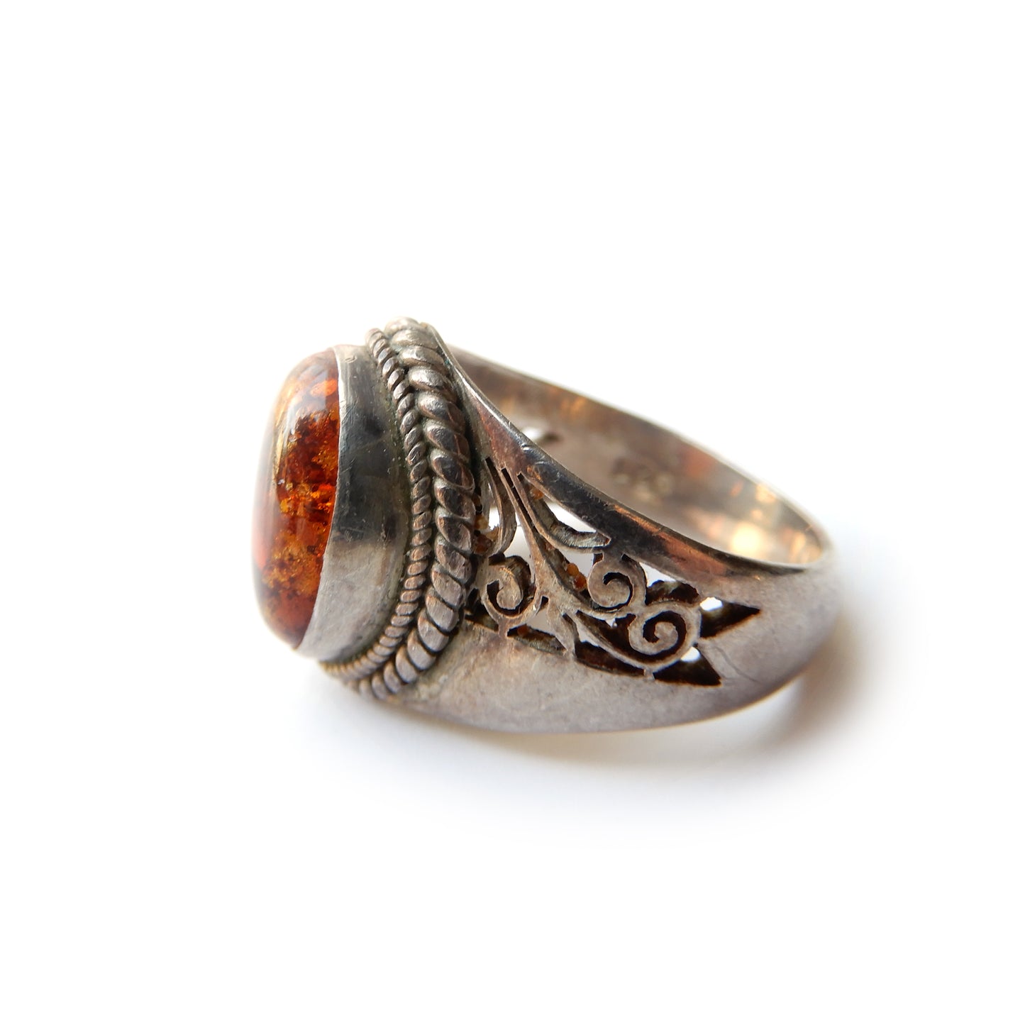 Vintage Sterling Silver Baltic Amber Cabochon Ring