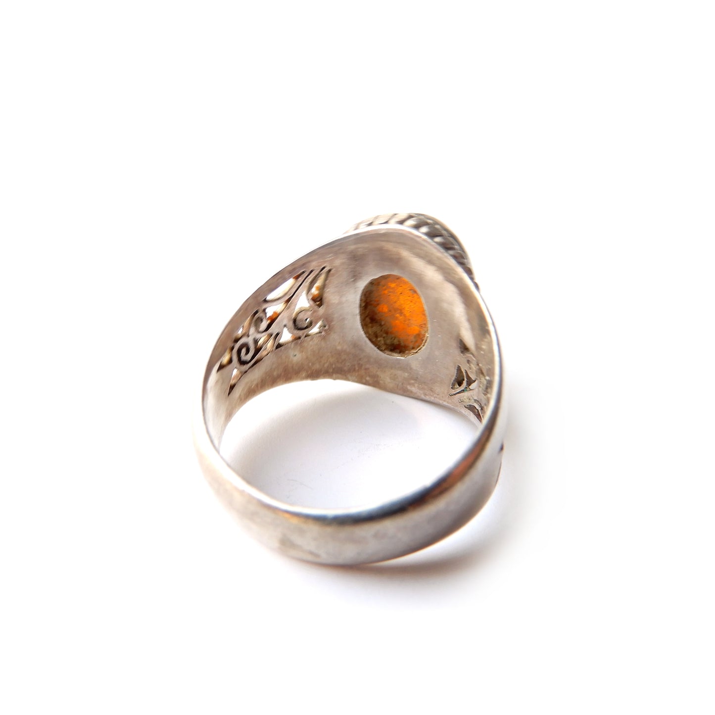 Vintage Sterling Silver Baltic Amber Cabochon Ring