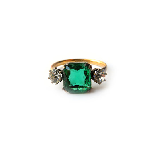 Art Deco Rolled Gold Emerald Paste Ring