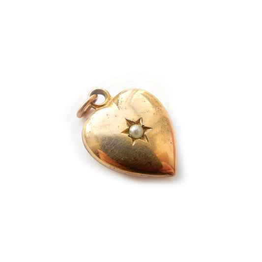 Antique Rolled Gold Puffy Heart Charm with Pearl