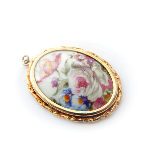 Vintage French Limoges Hand Painted Porcelain Cameo Pendant