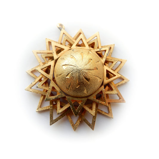 Vintage Gold-Tone Brushed Metal Large Starburst Statement Pendant