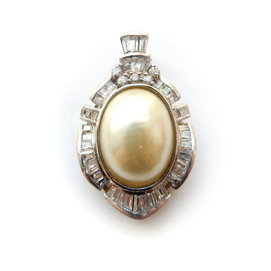 Vintage Silver-Tone Faux Pearl Calibre Cut Glass Pendant