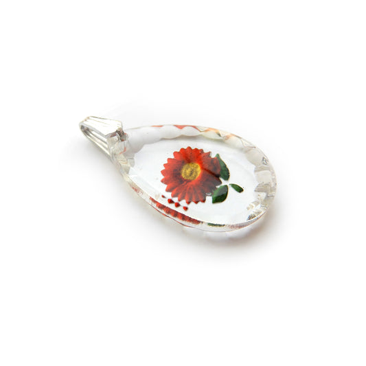 Vintage Glass Reverse Painted Flower Pendant