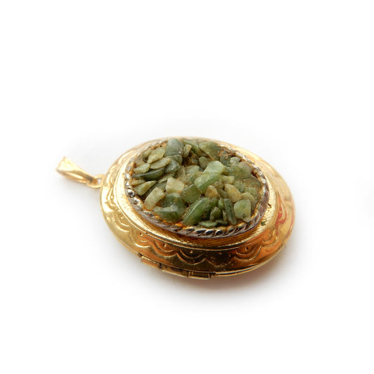 Vintage Gold-plated Locket with Jade Chip