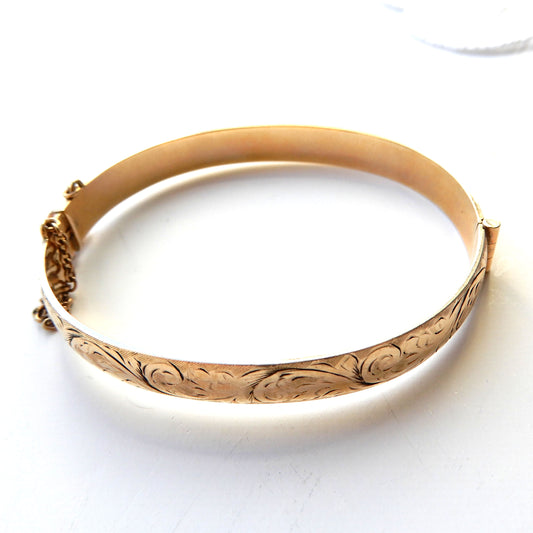 Vintage 9ct Metal Core Hinged Bangle Bracelet