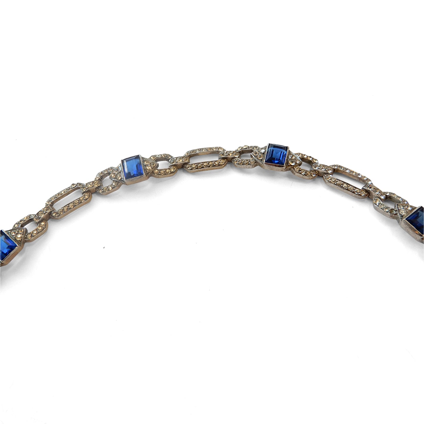 Vintage Sterling Silver Art Deco Style Sapphire Paste Bracelet