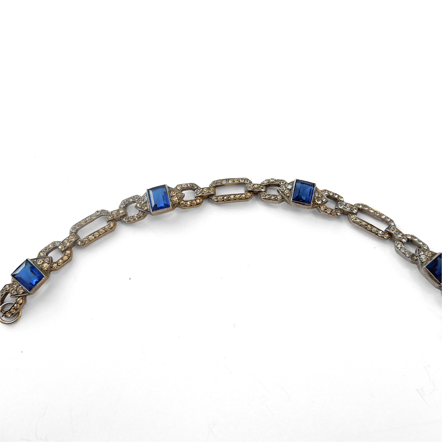 Vintage Sterling Silver Art Deco Style Sapphire Paste Bracelet