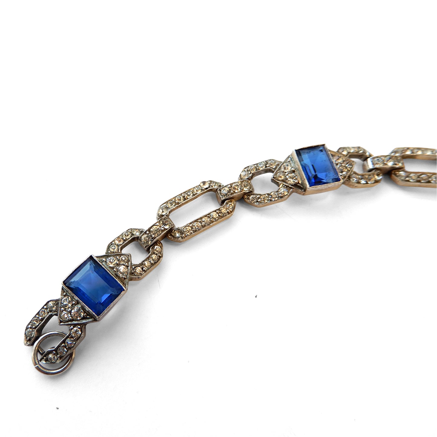 Vintage Sterling Silver Art Deco Style Sapphire Paste Bracelet