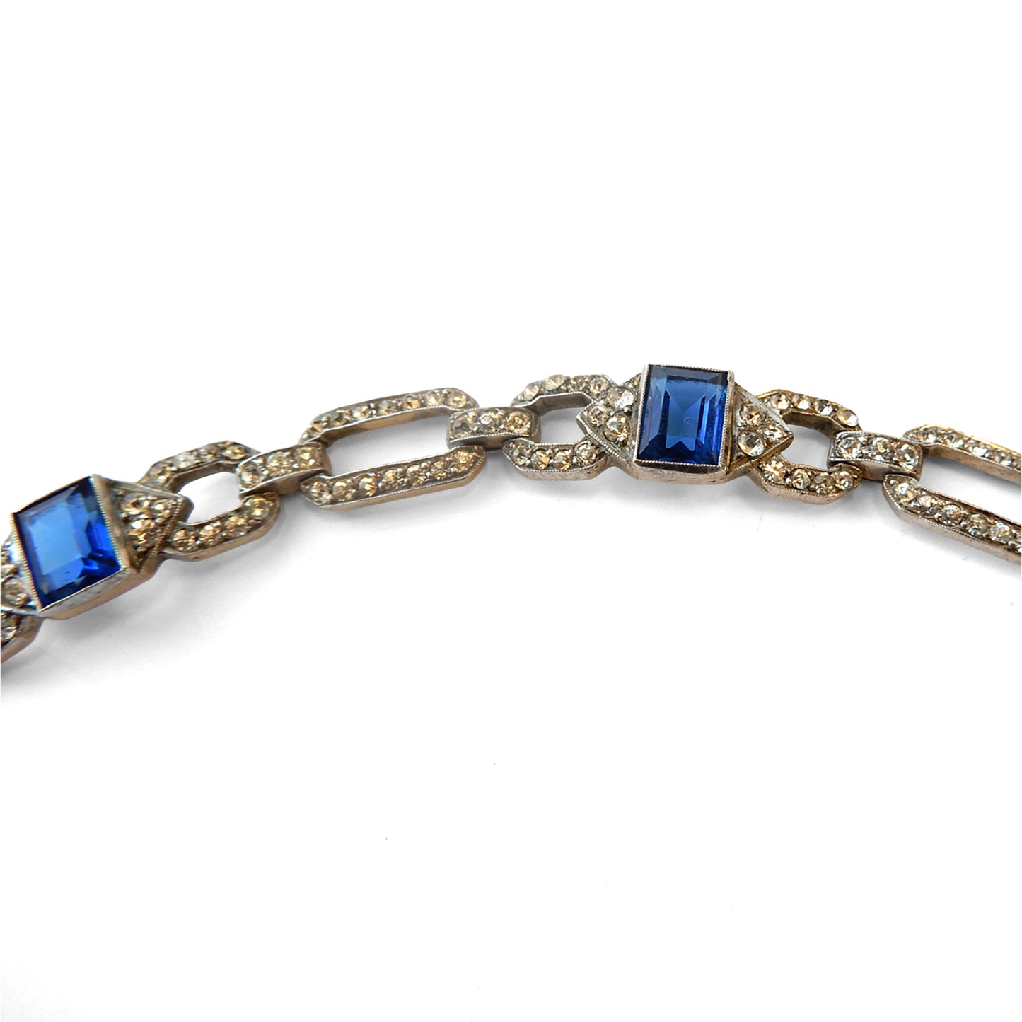 Vintage Sterling Silver Art Deco Style Sapphire Paste Bracelet