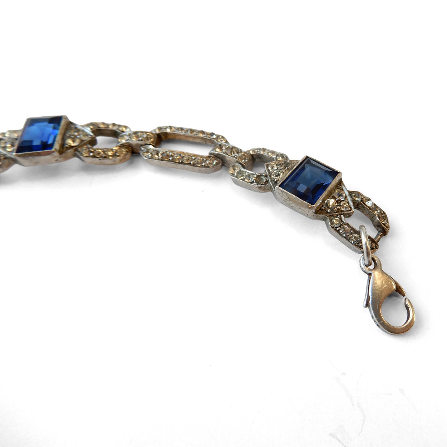 Vintage Sterling Silver Art Deco Style Sapphire Paste Bracelet