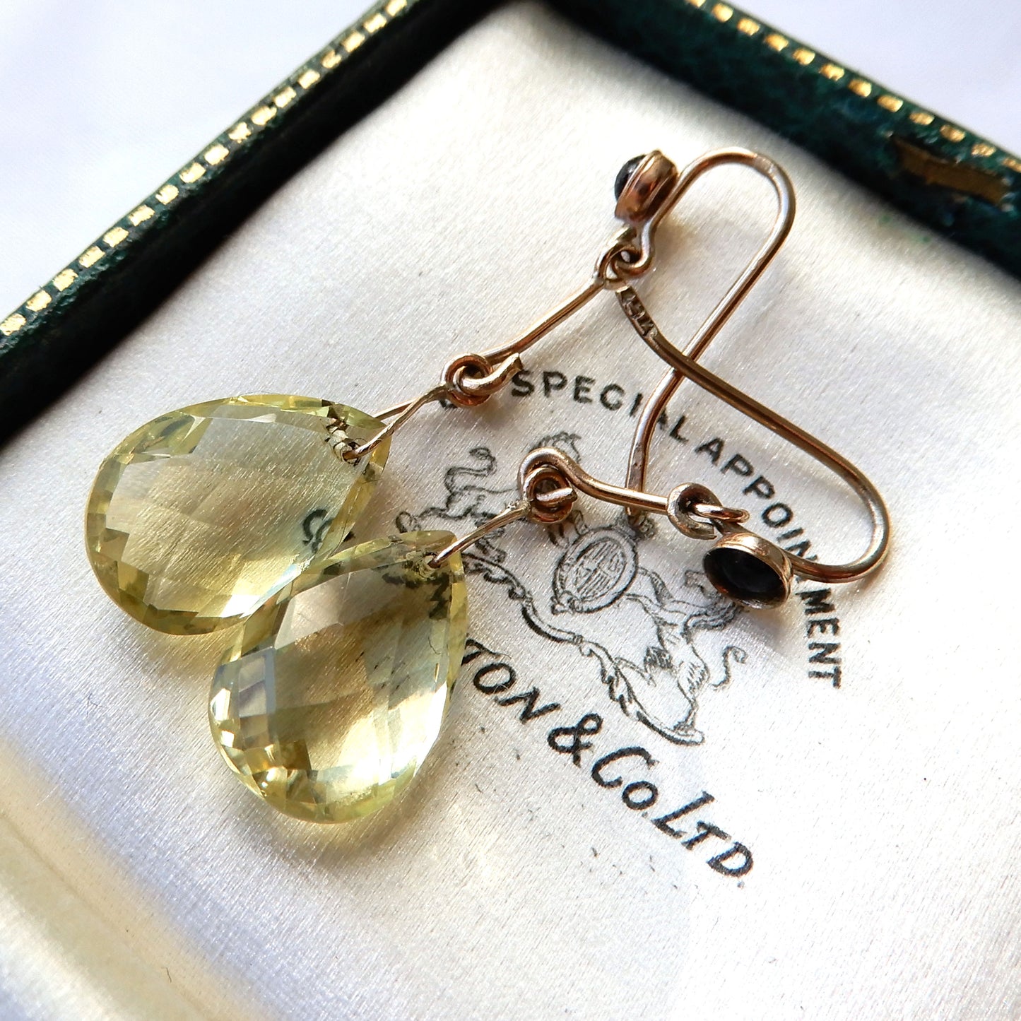 9ct Gold Citrine & Onyx Long drop Earrings