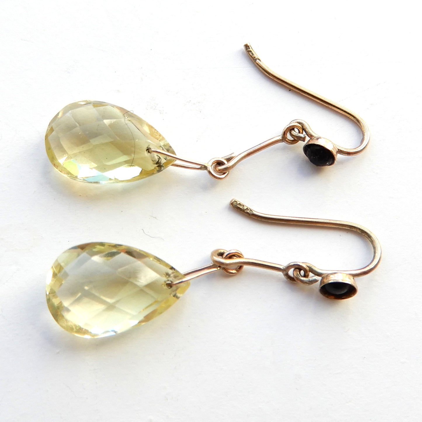 9ct Gold Citrine & Onyx Long drop Earrings