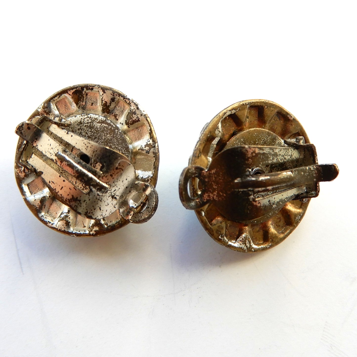 Antique Green Peking Glass Rhinestone Clip Back Earrings