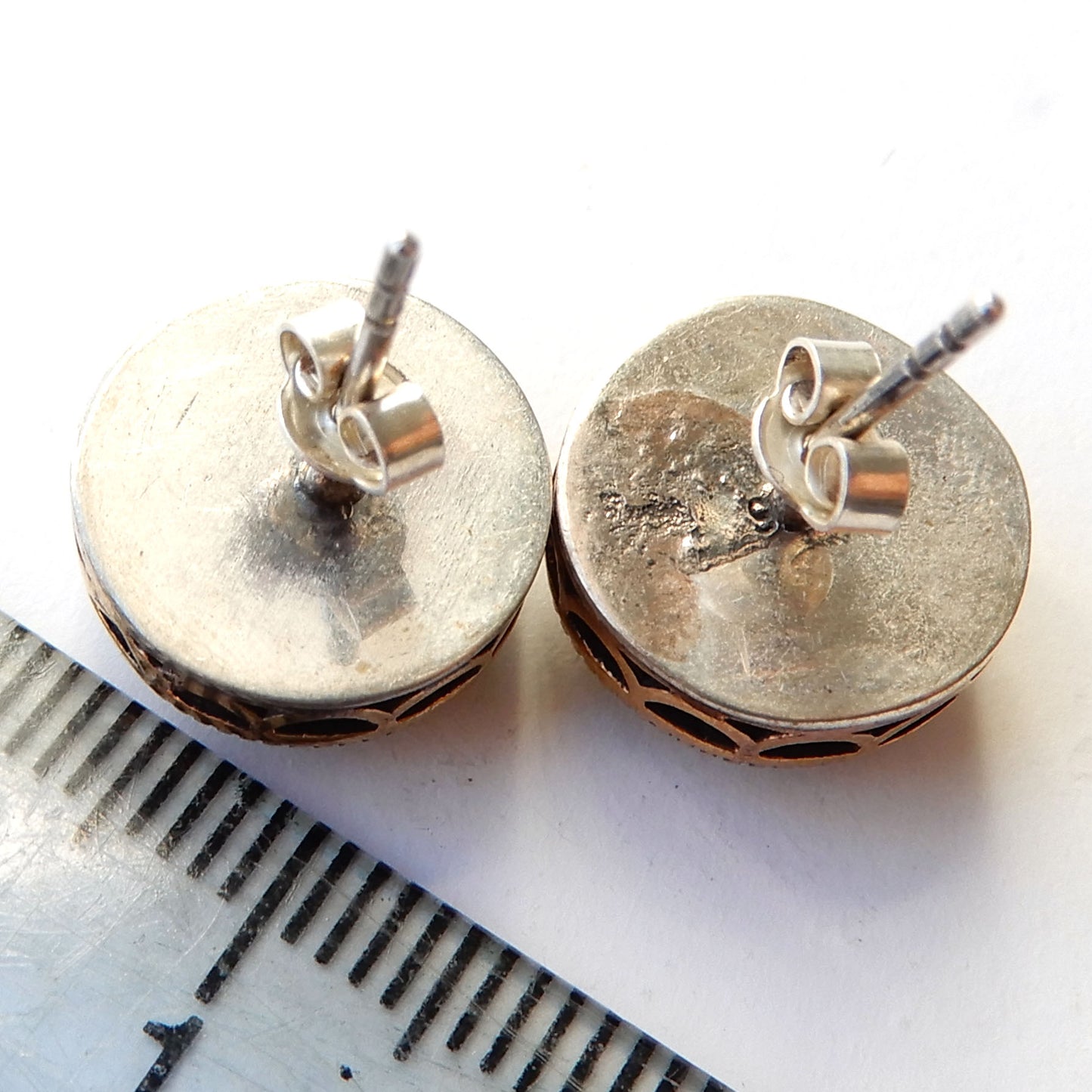 Sterling Silver Gilt Green Chalcedony Stud Earrings