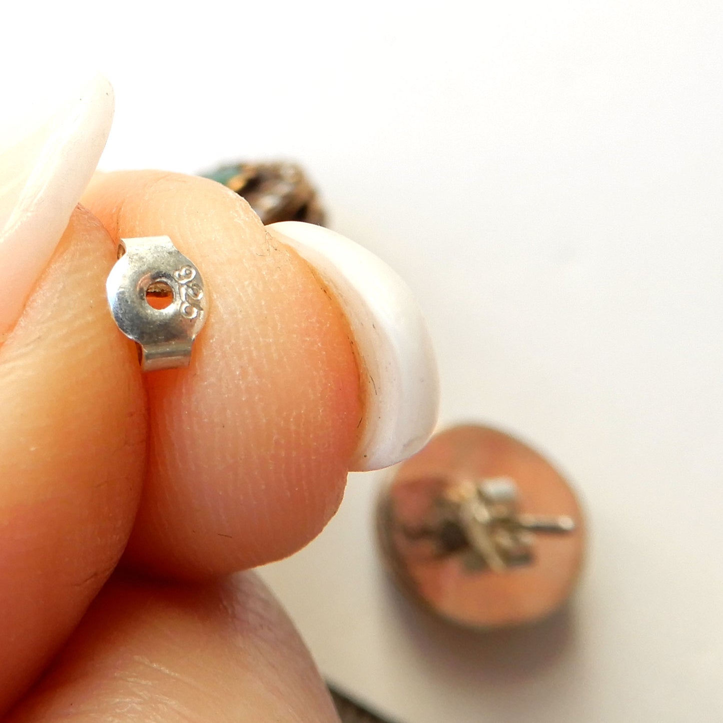 Sterling Silver Gilt Green Chalcedony Stud Earrings