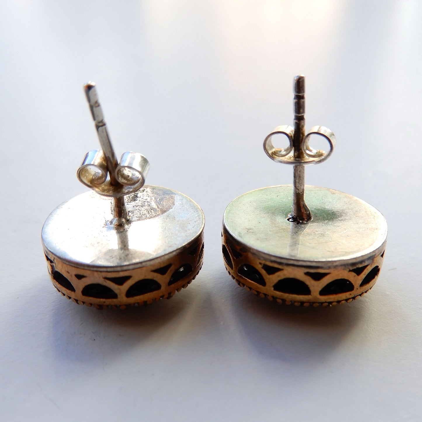 Sterling Silver Gilt Green Chalcedony Stud Earrings