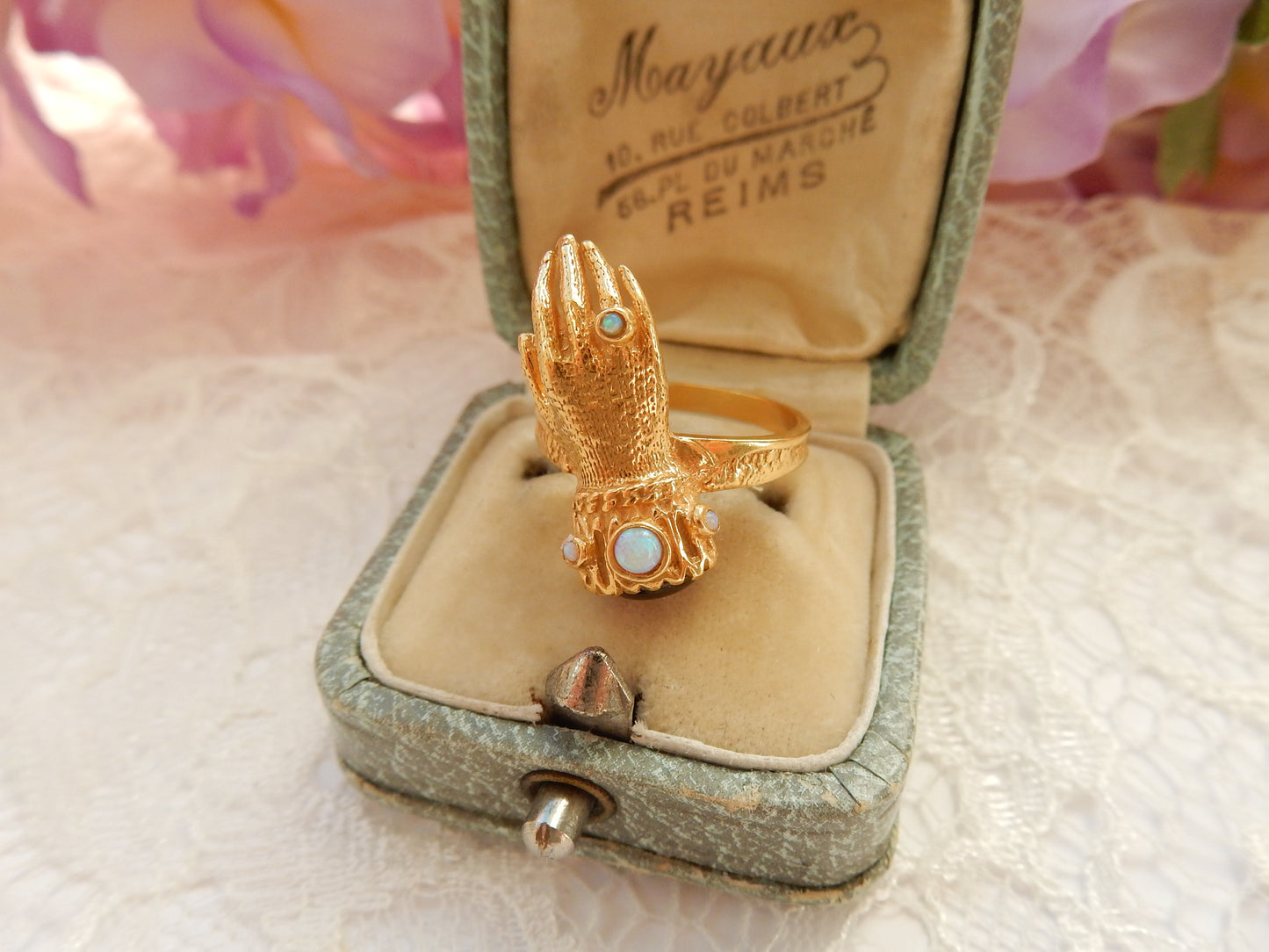 Victorian Style Opal & Garnet Figa Hand Ring