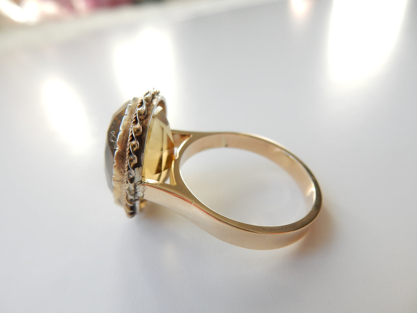 Antique Silver & 9ct Gold Citrine Cocktail Ring