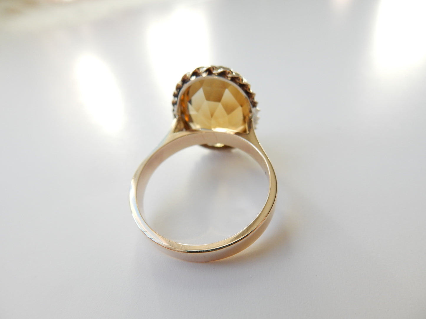 Antique Silver & 9ct Gold Citrine Cocktail Ring