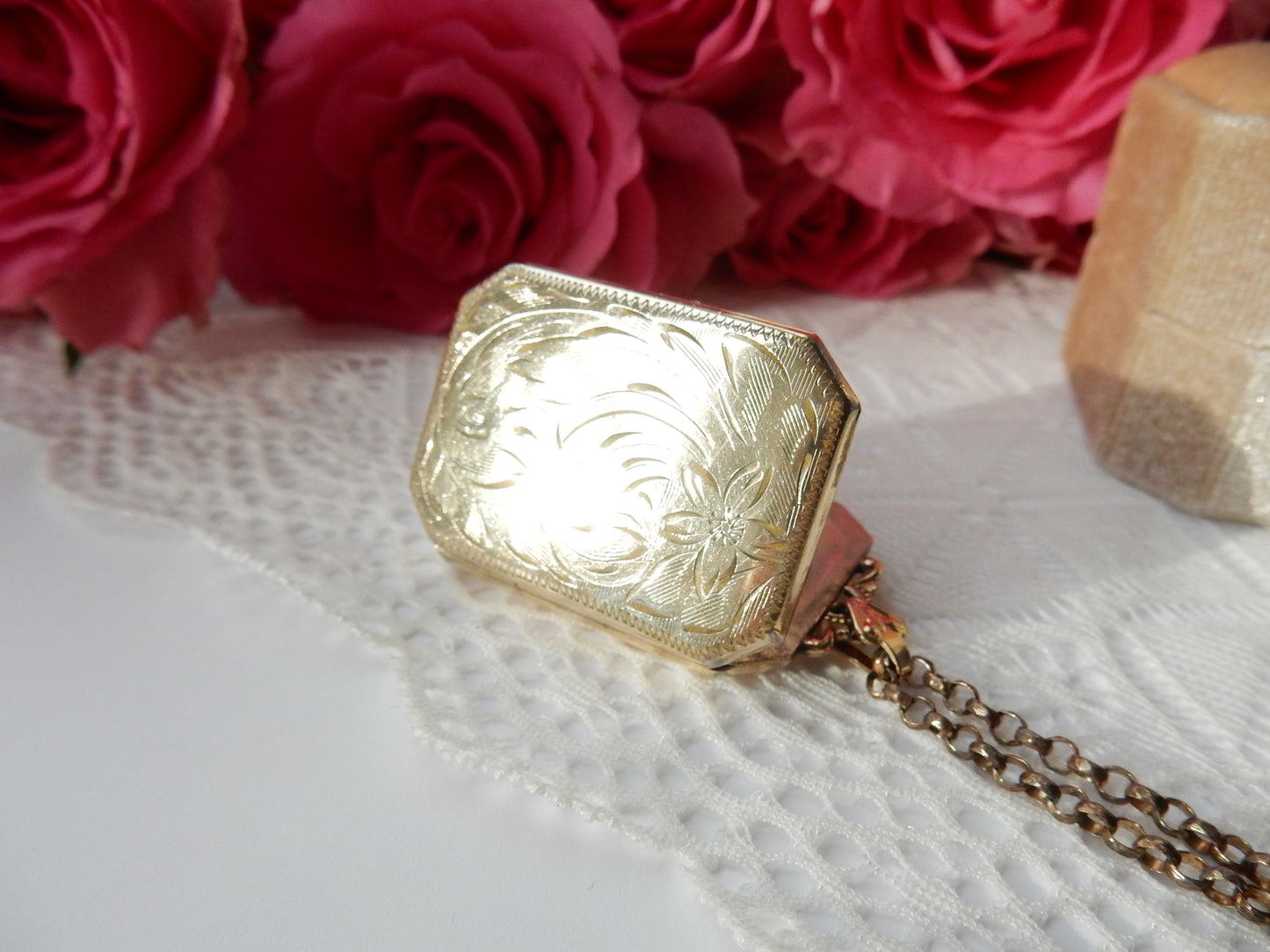 Vintage 9ct Rolled Gold Rectangle Locket with Vintage Belcher Chain