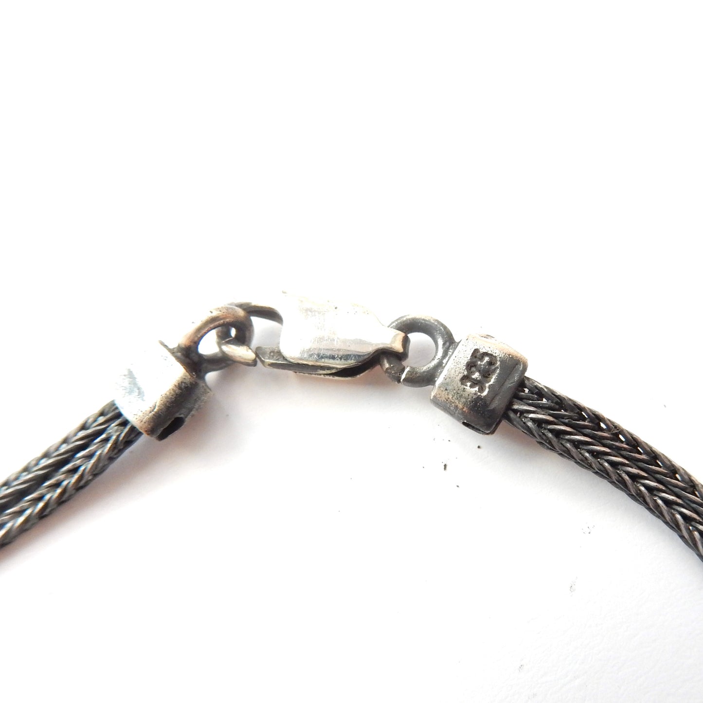 Vintage Sterling Silver Green Chalcedony Double Strand Link Bracelet