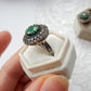 Vintage Solid Silver Green Chalcedony Ring Earring & Pendant Matching Jewelery Set