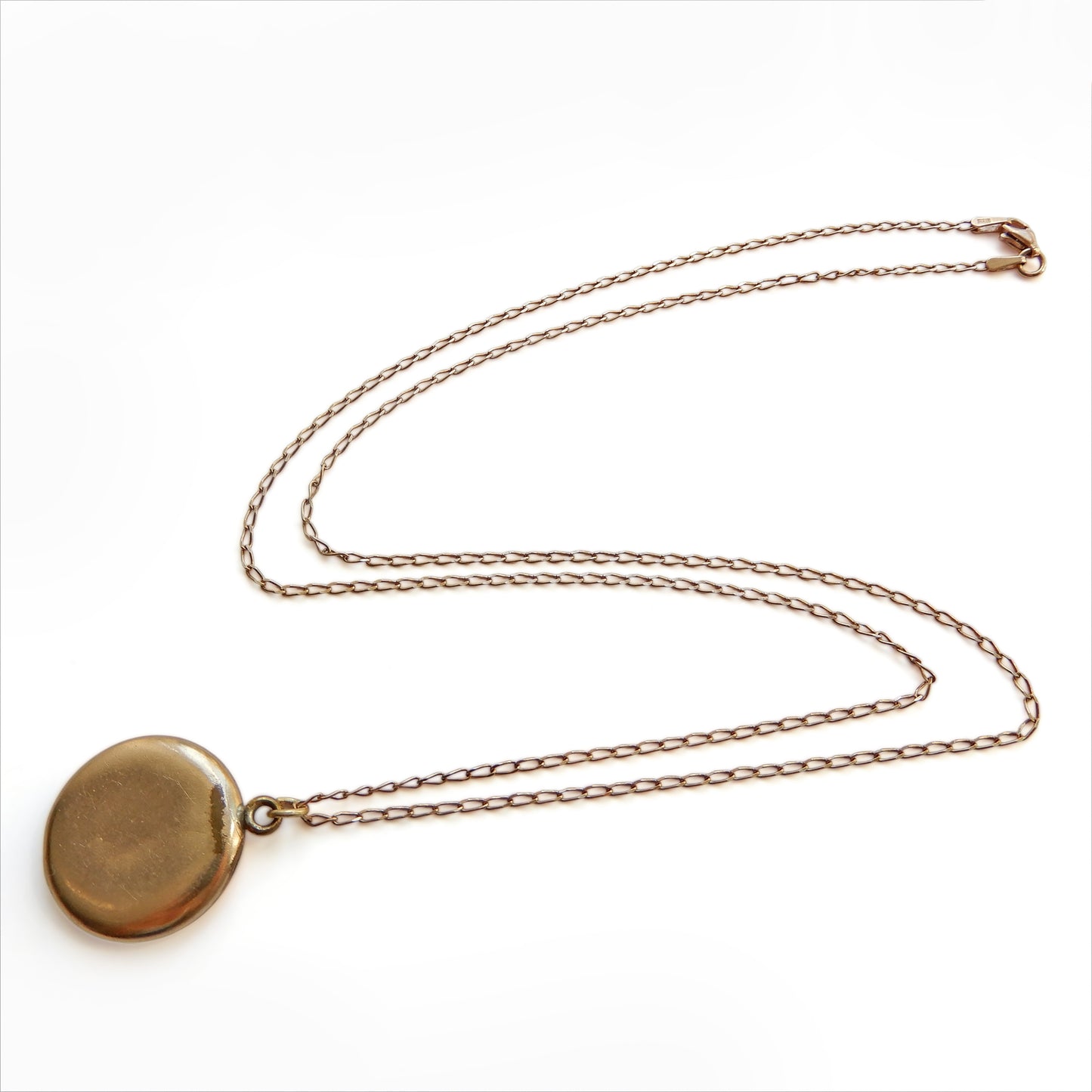 Antique Edwardian 9ct Rolled Rose Gold Circle Locket with Long Rose Gold Chain