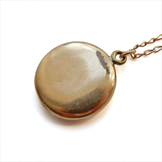 Antique Edwardian 9ct Rolled Rose Gold Circle Locket with Long Rose Gold Chain