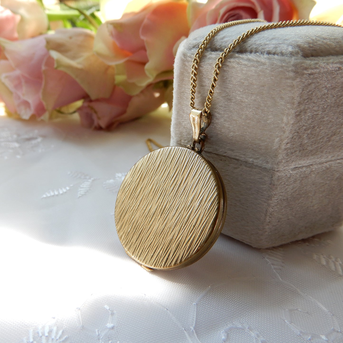 Vintage Rolled Gold Circle Locket with Long Chain