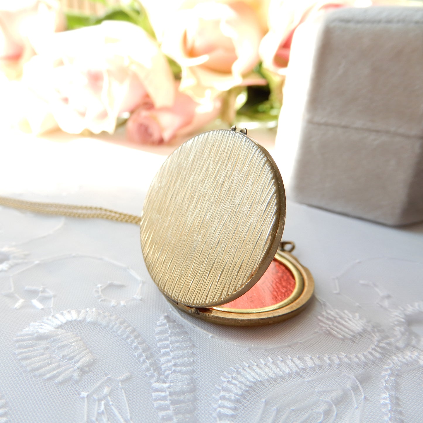 Vintage Rolled Gold Circle Locket with Long Chain