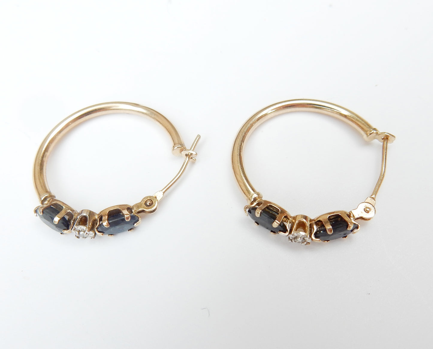 Reserved for Hikaru Vintage 9ct Gold Sapphire & Diamond Hoops