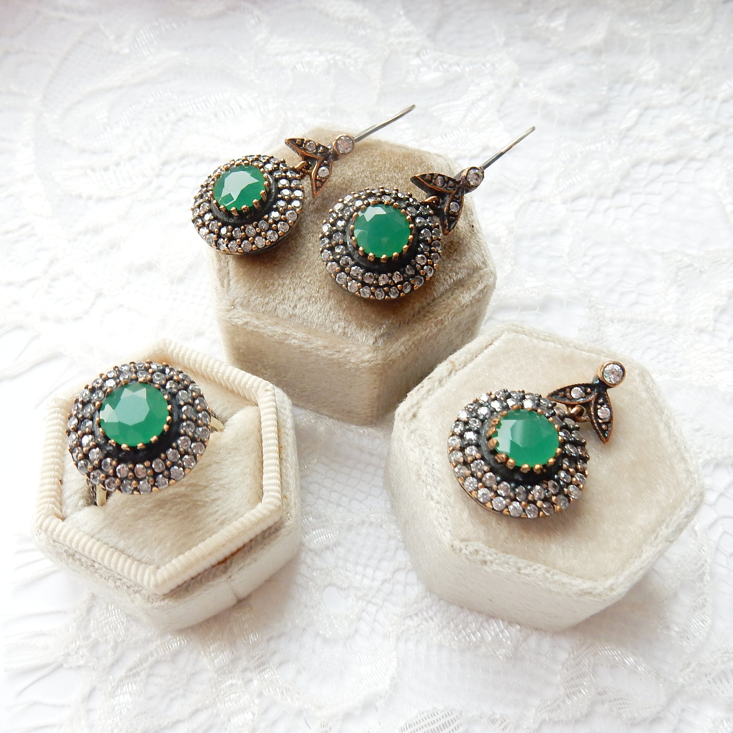 Silver earrings sale with green stone