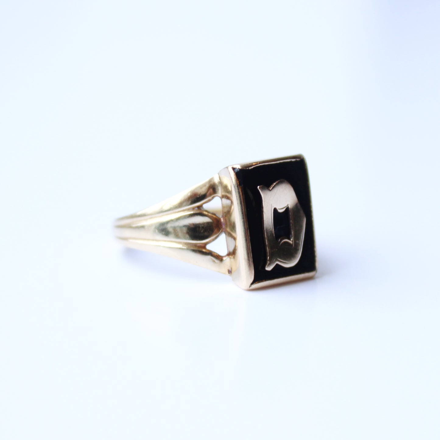 Vintage 9ct Rose Gold Initial "D" Onyx Signet Ring