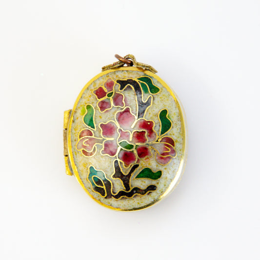 Pretty Vintage Chinese Cloisonne Enamel Floral Locket