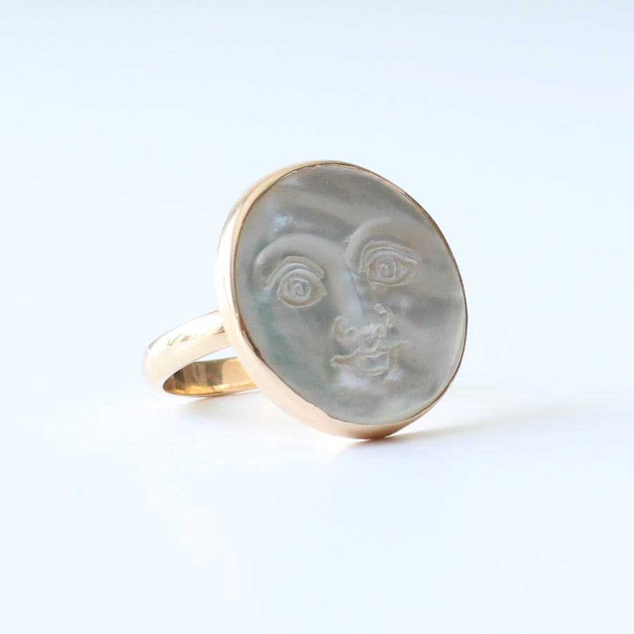 9ct Gold Carved Mother of Pearl Moon Ring