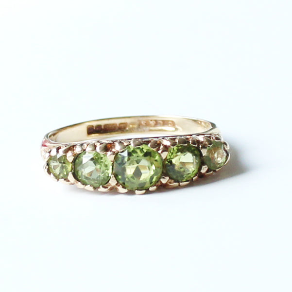 Antique 9ct Gold Peridot Five Stone Ring