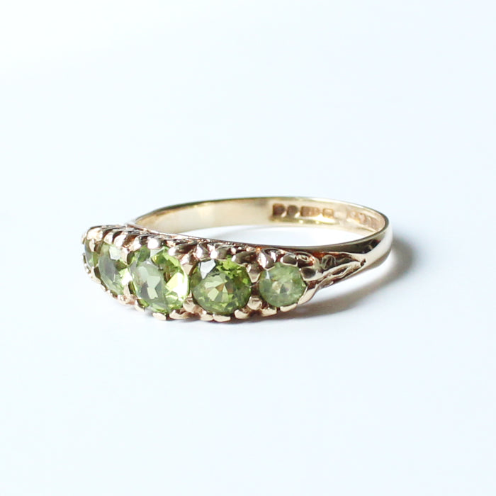 Antique 9ct Gold Peridot Five Stone Ring