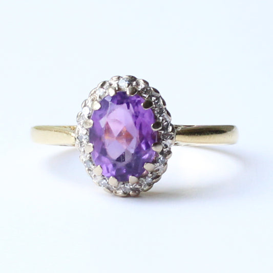 18ct Gold Amethyst & Diamond Ring