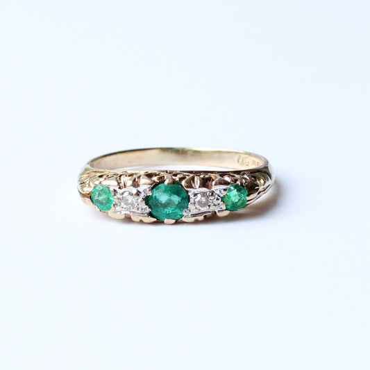 Vintage 9ct Gold Emerald & Diamond Band