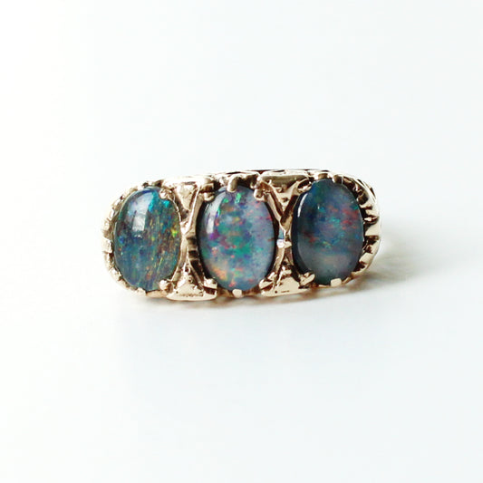 Vintage 9ct Gold Black Opal Ring