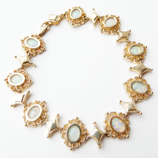 Vintage 9ct Gold Opal Fancy Link Bracelet