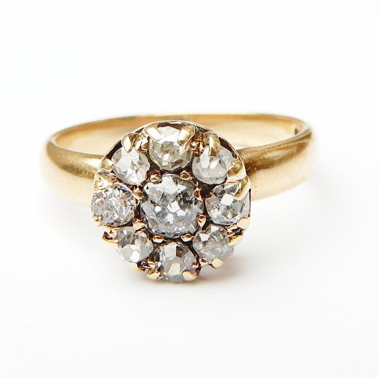 Victorian 18ct Gold Old Mine Cut Diamond Cluster Ring