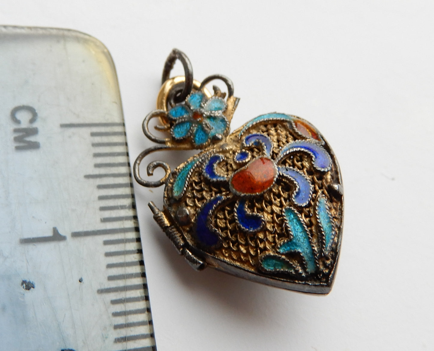 Antique Chinese Silver Gilt Enamel Filigree Locket