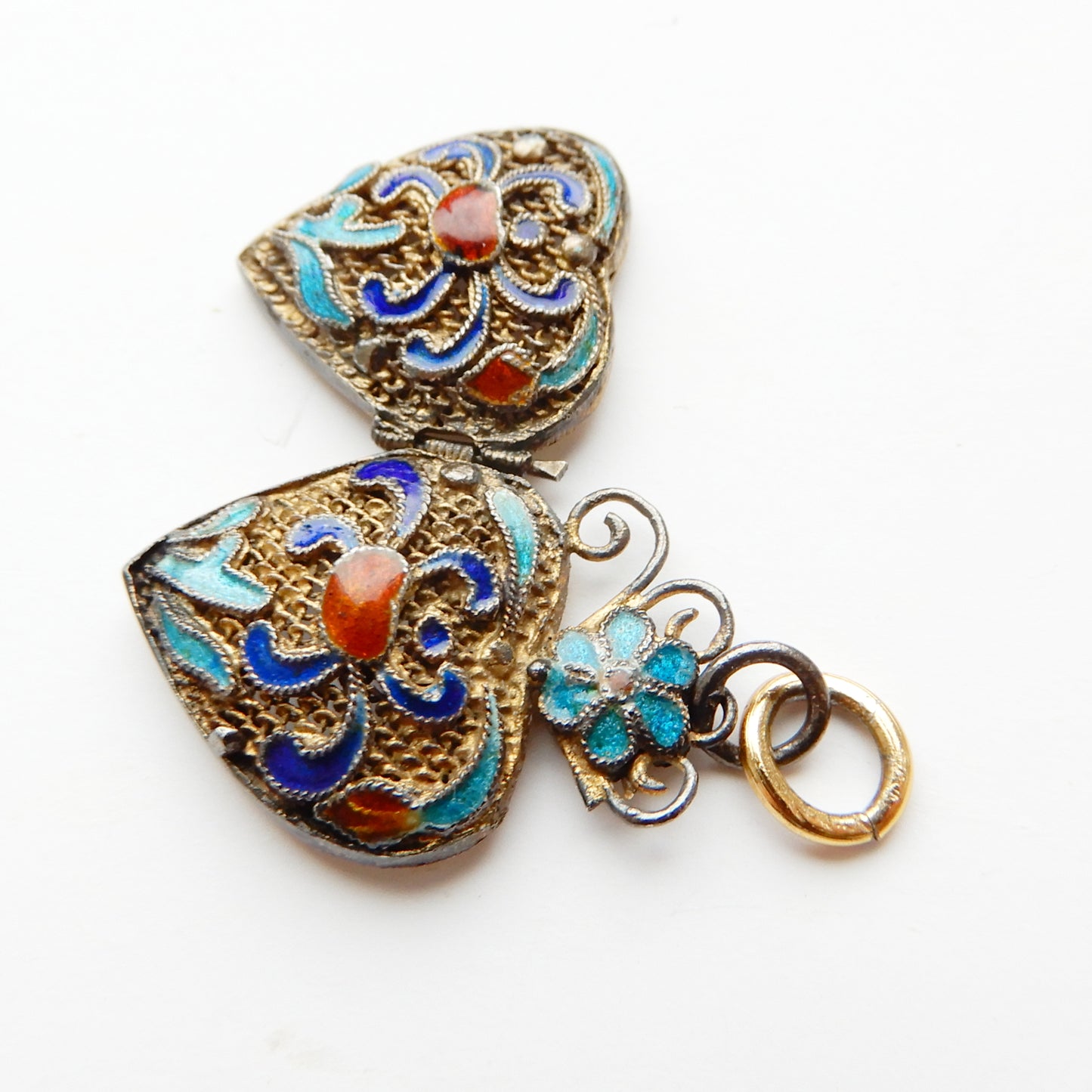 Antique Chinese Silver Gilt Enamel Filigree Locket