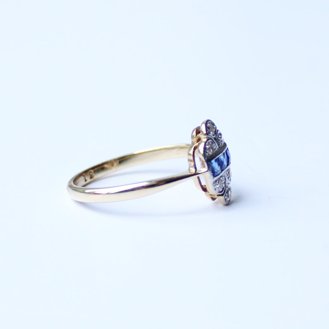 Art Deco 18ct Gold Sapphire & Diamond Ring